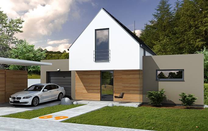 Wygodny i praktyczny projekt domu z dwuspadowm dachem dla sześcioosobowej rodziny, sypialnia z garderobą, dachowe okna, dom z bocznm garażem
